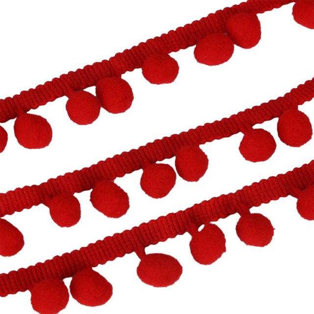 maskred 5 Yards Pom Ball Lace Unique Style With Vibrant Trim Easy To DIY Crafts bright Red