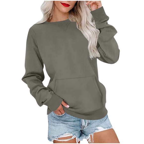 Womens Long Sleeve Sweatshirts,casual Crewneck Cute Pullover Tops,lightweight Sweatshirts with Pocket