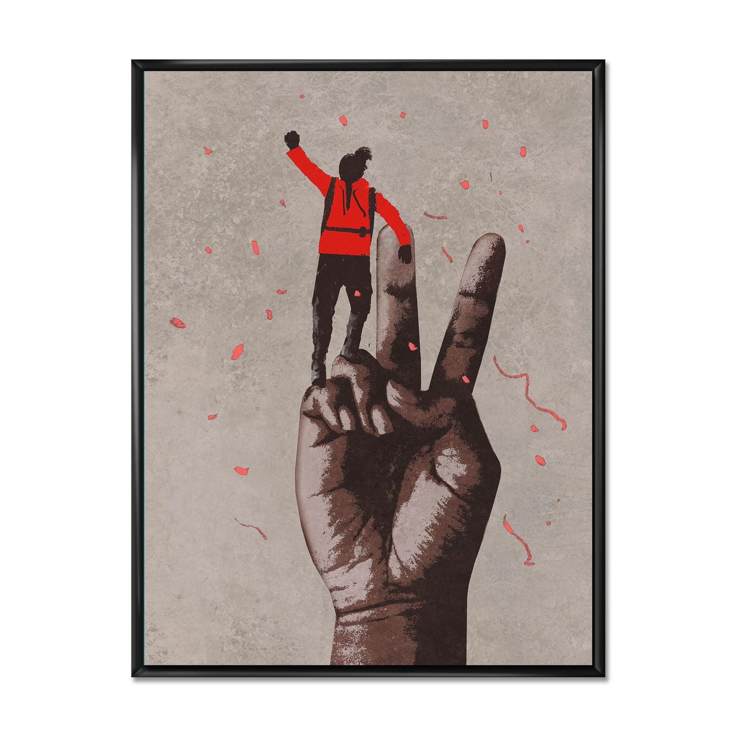Designart Signe de victoire avec l'homme avec le bras levé ART MURAL À CADRE FLOTT