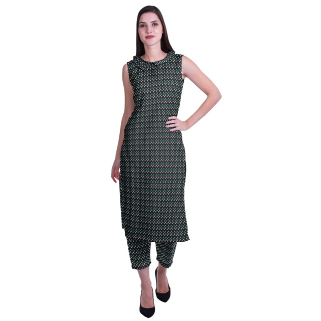 Moomaya Ensemble Kurta Sans Manches à Col Claudine Imprimé pour Femmes, Ensemble Ethnique 2 Pcs