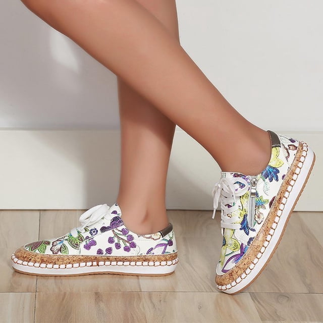 LSLJS Chaussures d'Été pour Femmes à Lacets avec Fermeture Éclair, Design Coloré Imprimé, Espadrilles Décontractées à Plateforme, Chaussures Plates