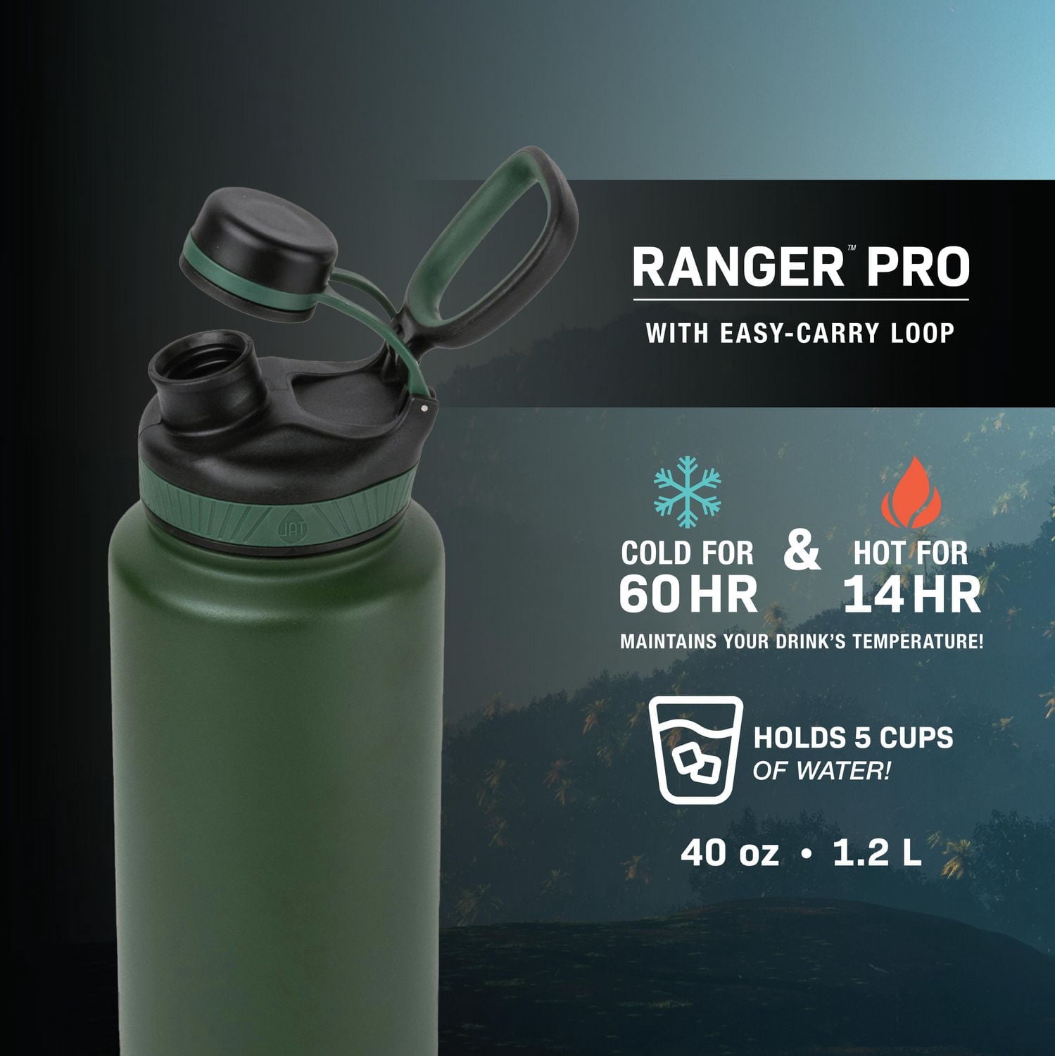 TAL Ranger Bouteille d'eau en acier inoxydable 40 fl oz, noir