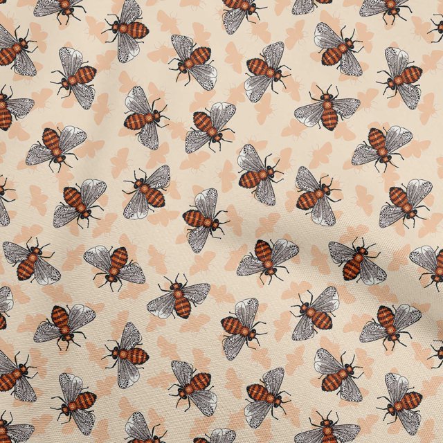 oneOone Cotton Flex Tan Fabric Floral & Bee Craft Projects Decor Fabric Printed By The Yard 40 Inch Wide