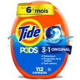 thumbnail image 2 of Tide PODS Détergent à Lessive en Capsules, 3 en 1 Détachant, Anti-Odeurs, Protecteur de la Couleur, compatible HE, Parfum Original, 112 Capsules, 2 of 24