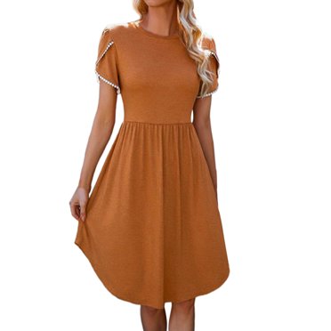 TJAZFJPA Off Shoulder Dress for Women Ladies Slim Fit Lace Sleeve Pleated Solid Color Knee Length Dress Ladies Dresses Plus Size Dresses