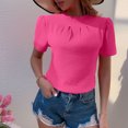 thumbnail image 2 of hotojiny Spring Tops for Women Solid Color Crew Neck Loose Blouse Lightweight Textured Puff Short Sleeve Back Keyhole Shirt Beach Vacation Clothes for Women, 2 of 7
