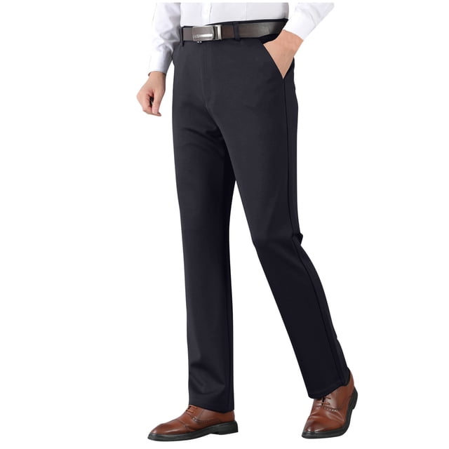 Dagugfen Mens Dress Pants High Waist Button Fitted Breathable Business Casual Work Pants Solid Color