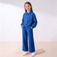 thumbnail image 1 of EGNMCR Long Sleeve Turndown Collar Set Children's Solid Color Long Sleeve Turn-Down Collar Button-Up Top With Elastic Waist And Pockets And Pants Set Girl polyester set, 1 of 8