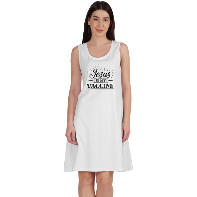 Inkmeso Jesus Est Mon Vaccin T-Shirt Drôle Pro-Vaccin Été Robes à Encolure Dégagée