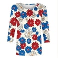 thumbnail image 4 of Frostluinai T-Shirt Patriotique pour le Memorial Day Hauts pour Femmes Col Rond Manches 3/4 Hauts de Détente Grande Taille T-Shirts Floraux Rouge Blanc et Bleu, 4 of 5