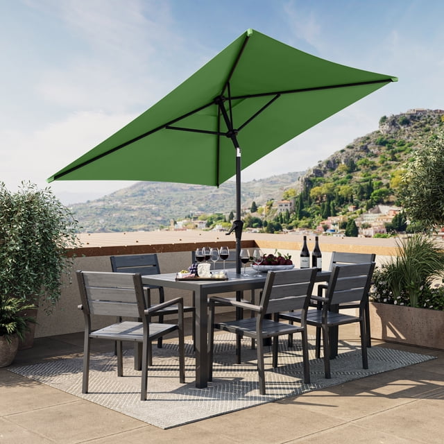CorLiving 6.5ft x 6.5ft Square Tilting Outdoor Market Umbrella with Steel Frame and Durable Canopy, Forest Green