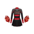 thumbnail image 1 of Hansber Déguisement d'Halloween pour Filles Enfants, Costume de Pom-Pom Girl pour Fête, Uniforme de Cheerleading à Manches Longues, Robe de Danse avec Pompon, Noir&Rouge 14, 1 of 6