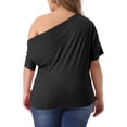 thumbnail image 3 of Agnes Orinda Women's Plus Size Tops Solid One Shoulder Short Sleeve Casual Blouses 3X Black, 3 of 6