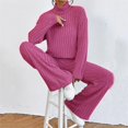 thumbnail image 4 of Kcodviy Women's Two Piece Knit Plus Size Rompers and Jumpsuits for Women Matching Outfits High Neck Suits for Ladies Slit Hem Tee and Tan Linen Pants Women Pants Tracksuit Sets, 4 of 6