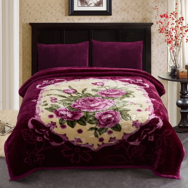 Thick Warm Winter Fleece Blanket For King Bed 2 Ply Reversible Soft Raschel Blanket,85"x93",10lb