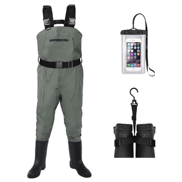 Cuissardes de Pêche pour Hommes et Femmes, Cuissardes Imperméables 2 Plis en Nylon/PVC avec Bottes pour l'Extérieur Tailles 4-13 Bootfoot (M8/W10, Gris)