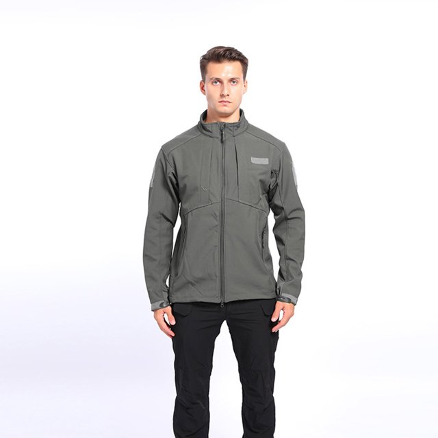 LSLJS Outdoor Skin Soft Warm Fleece Sports Stand-up Collar Men's Jacket( Gray, XL)