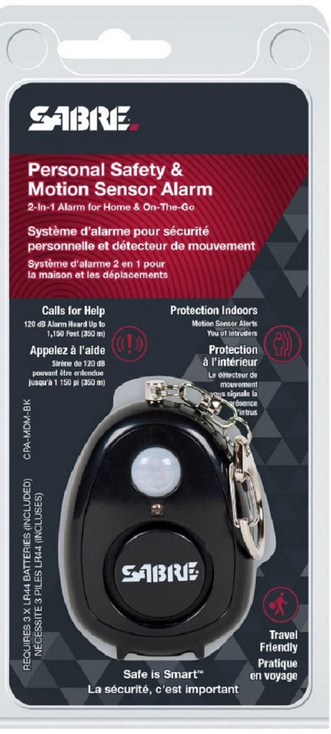 Sabre Alarme de sécurité personnelle et détecteur de mouvement noir