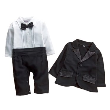 stylesilove Combinaison Smoking et Veste pour Bébé Garçon Ensemble de Tenue Formelle 2 Pcs Noir