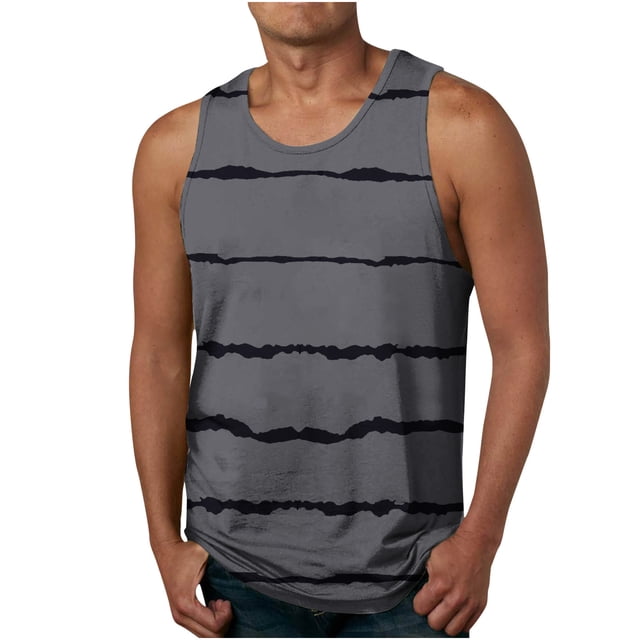 LSLJS Débardeurs à Imprimé Rayures 3D pour Hommes Sans Manches à Col Rond T-Shirt de Plage Débardeurs Muscle