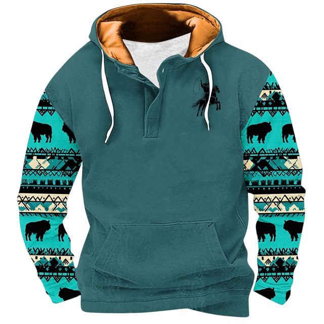 Penkiiy Chandail à Capuche Mode Hommes Femmes Manches Longues Aztec Impression 3D TG Vert