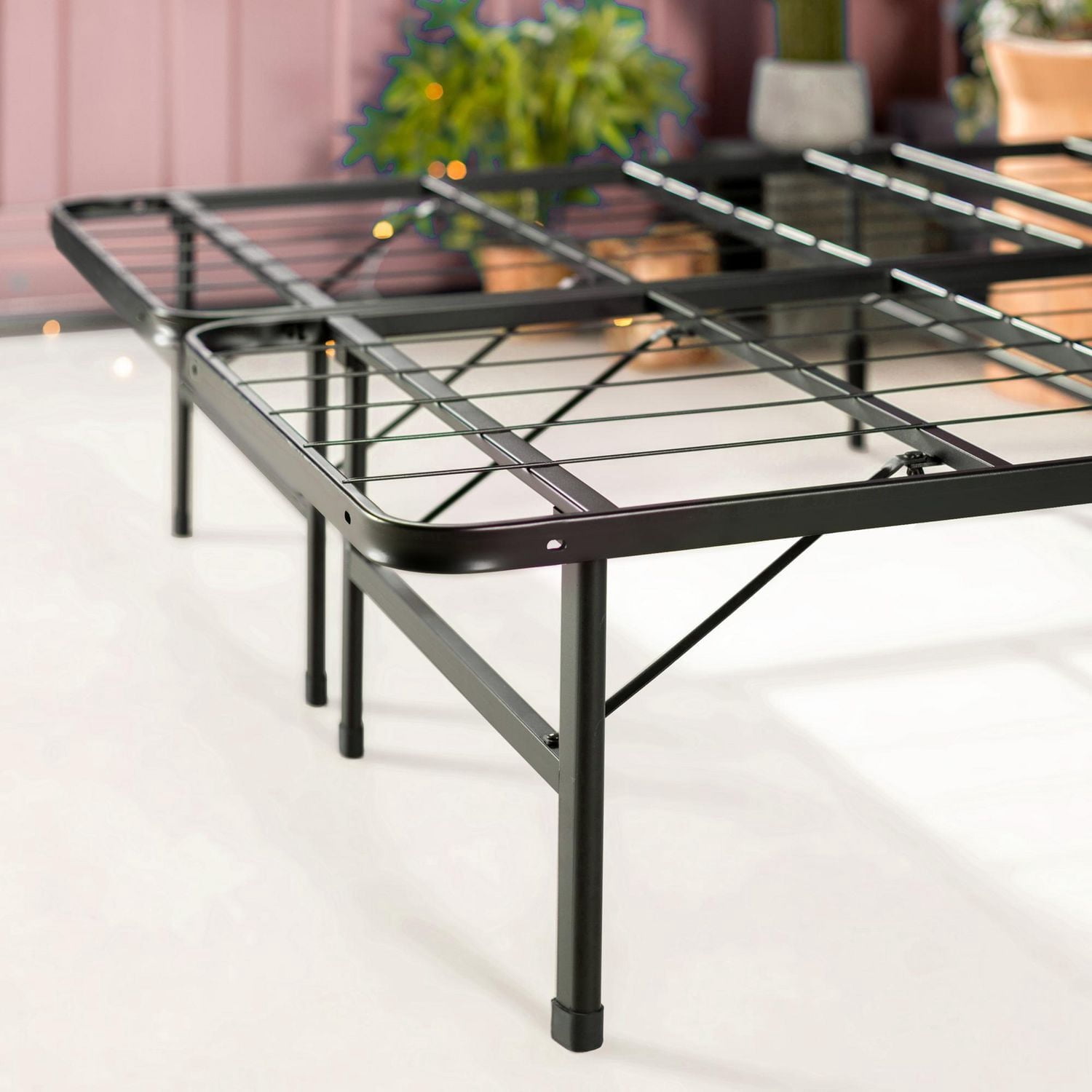 Base de lit plateforme pliable en métal Zinus SmartBase, double, 14 po, portable, aucun outil ni sommier requis, noir