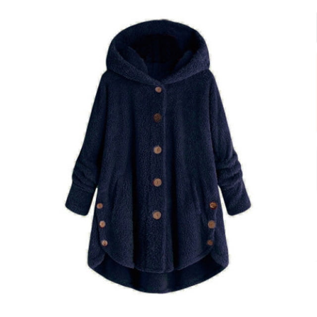 KIHOUT Spring Winter Warm Coat Women Plus Size Button Plush Tops Hooded Loose Cardigan Wool Coat Winter Jacket,Size S-5XL