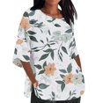 thumbnail image 1 of QIPOPIQ Women's Cotton Linen Round Collar Boxy Top Patchwork Blouses Clearance, 1 of 5
