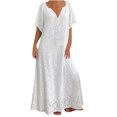 thumbnail image 2 of Robe d'Été pour Femmes 2024 Mode Grande Taille Décontractée Ample Col en V Manches Courtes Dentelle Longues Robes Rabais de 50 % Liquidation!, 2 of 6