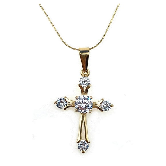 Paris Jewelry 24K Yellow Gold Plated 1 Ct Created Diamond Cross Stud Necklace 18 inch