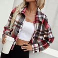 thumbnail image 4 of XZNGL Ladies Fashion Casual Plaid Lapel Button Long Sleeve Short Jacket, 4 of 6