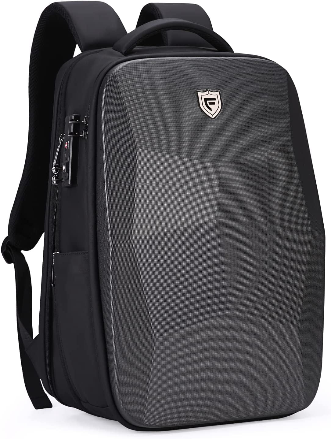 FENRUIEN 17.3-Inch Hard Shell Laptop Backpack,Anti-Theft Waterproof Business Travel Computer Backpack,Black Gaming Laptop Bag with USB Port for Men