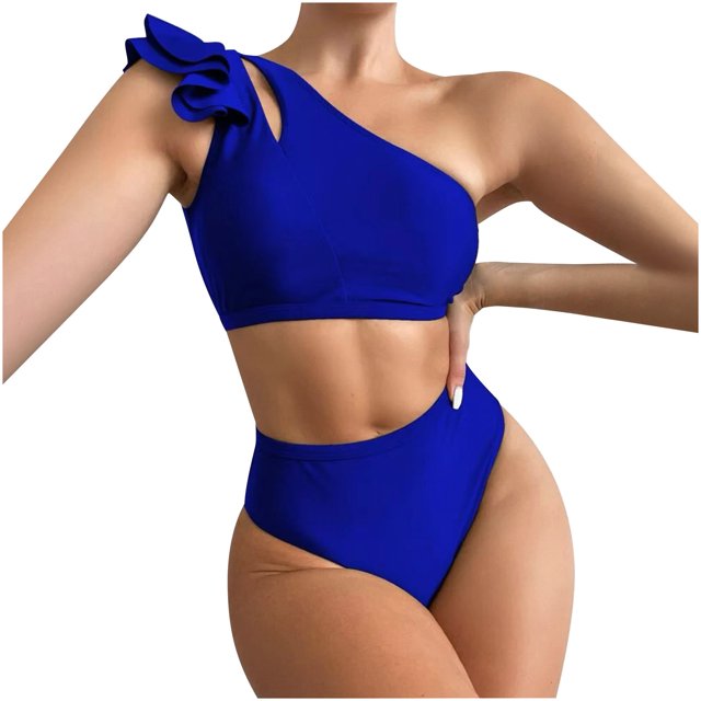 EGNMCR Bikini Set Women's Color High Waist One Shoulder Bikini Split Swimwear Set