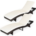 thumbnail image 2 of Costway 2PCS Patio Rattan Folding Lounge Chair Chaise Adjustable White Cushion, 2 of 10