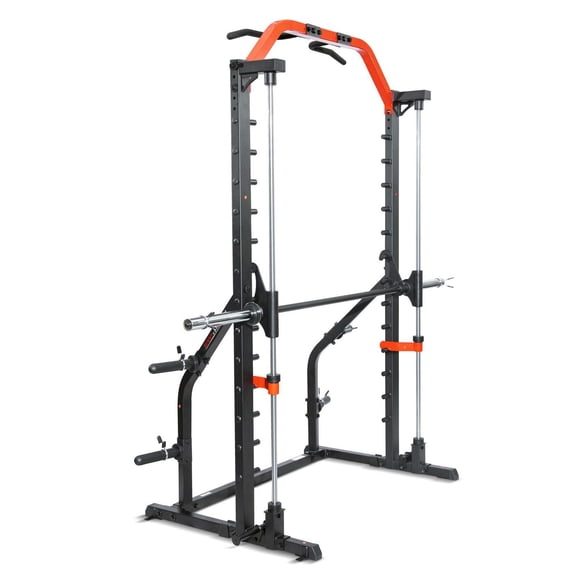 Sunny Health & Fitness Premium Squat Smith Machine - Rack de puissance multifonction 3 en 1 avec barre de traction réglable pour salle de sport à domicile – SF-XF920021