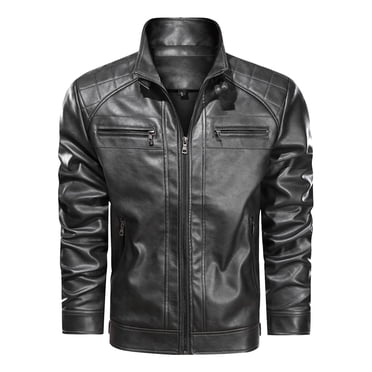 Pisexur Faux Leather Jacket Men Men Zipper Pocket Artificial Leather Clothing Long Sleeves No Hat Fall And Winter Loose Coat Motorcycle Jacket