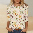 thumbnail image 2 of Pompotops T-shirt de Mode pour Femme Mi-Long Manches 3/4 Blouse Col Rond Hauts Décontractés Liquidation, 2 of 5