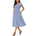 thumbnail image 4 of INSPIRE CHIC Robe Décontractée à Fleurs pour Femme avec Poches Col Ras du Cou Manches Courtes Boho Fluide Midi L Bleu, 4 of 6