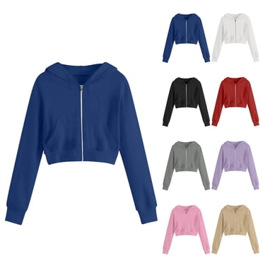 CFLVAEK Chandail à Capuchon à Fermeture à Glissière Filles Mignon Manches Longues Chandails Courts avec Capuche Décontracté Automne Hiver Chandail à Capuche avec Poches Bleu Marine Taille 11 Ans