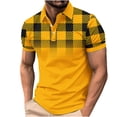 thumbnail image 3 of Sentmoon Vêtements d'Été pour Hommes, Coupe Ample et Décontractée, Col Rabattu, Manches Courtes, Tenue de Voyage Extensible, T-Shirts à Imprimé à Carreaux pour Hommes, Mode Urbaine pour Voyages d'Affaires, Jaune, TTG, 3 of 6