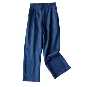 Cameland Women Summer Cotton And Linen Trousers Elastic Waist Casual Straight Cropped Pants with Pockets