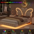 thumbnail image 2 of Homfa Full Size Velvet Upholstered Bed with LED Lights, Floating Platform Bed Frame with Butterfly Crystal Button Tufted Headboard, Beige, 2 of 7