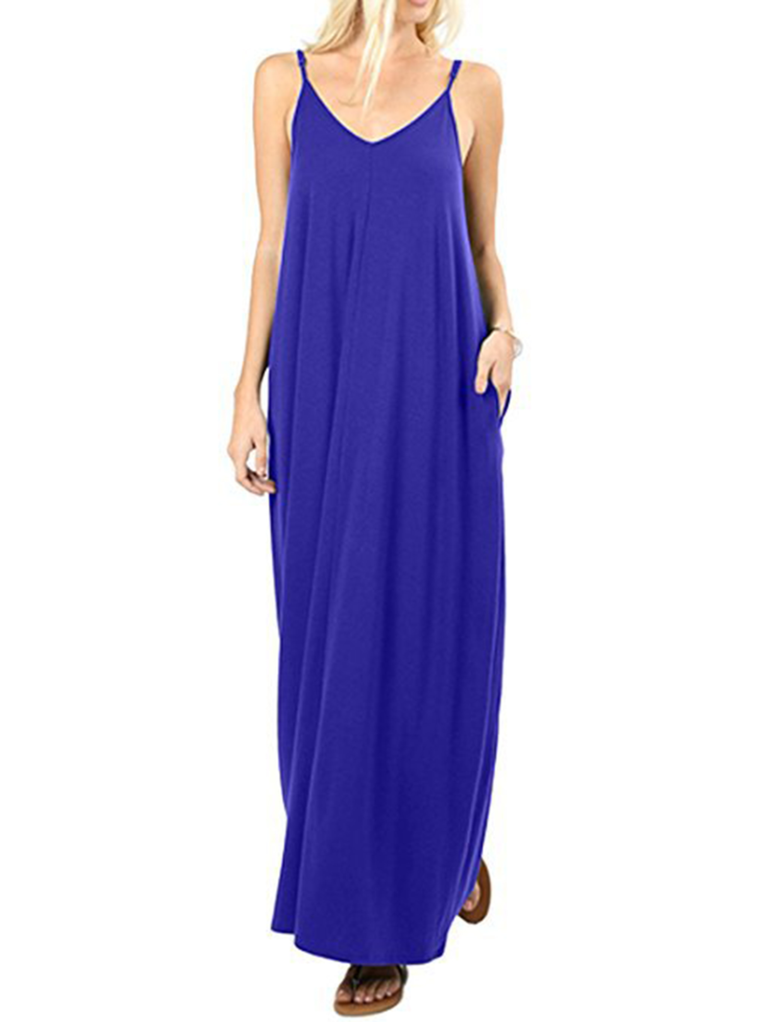 Robe Longue Maxi d'Été pour Femme Sans Manches à Bretelles, Style Bohème, Col en V, Caftan, Robe Soleil