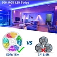 thumbnail image 2 of Bandes Lumineuses DEL, Bande Lumineuse DEL Intelligente 50 Pi/15 m, Changement de Couleur Synchronisé avec la Musique SMD5050 RGB avec Micro Intégré, Lumières DEL Contrôlées par Application Bluetooth + Télécommande, Rubans Lumineux pour Chambre, Fête, Décoration de la Maison, 2 of 7