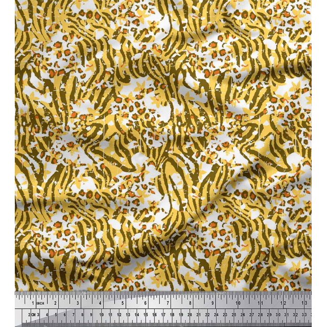 Soimoi Green Poly Georgette Fabric Leopard & Wild Animal Skin Decor Fabric Printed BTY 42 Inch Wide