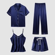 Kelon Women's Sleepwear Clearance Women's Blended Pajamas Satin Pyjamas Women's Short 4 Piece Pyjamas Short Sleeve Sleepwear And Shorts Set Women Sets Leisure Suit Loungewear