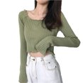 thumbnail image 2 of JDQJBZ Summer Womens Tops,Tops For Women Trendy Ruffle Slim Off Shoulder Crop Knit Long Sleeve Top For Spring Summer, 2 of 5