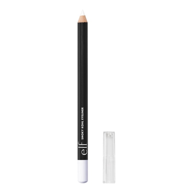 e.l.f. Cosmetics Crayon Eyeliner Kohl Fumé avec Corps Noir et Pointe Blanche, Exposé avec un Capuchon en Plastique Transparent sur Fond Blanc, Présentant une Formule à Glissement Fluide, Richement Pigmentée pour Créer des looks d'Yeux Fumés Estompés et Longue Tenue, Également Idéal pour Définir des Lignes de Cils Douces.