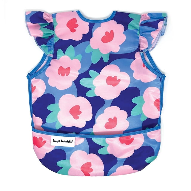 Tiny Twinkle - Baby - Mess-Proof Apron Bib Ruffle - Waterproof - Machine Washable - Floral Blue