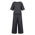thumbnail image 4 of Tenues d'Été en Coton et Lin 2 Pcs pour Femmes, Ensembles 2 Pcs en Coton et Lin pour Femmes avec Hauts Courts à Bretelles et Pantalons à Jambes Larges, Tenues Décontractées Amples Unies à Col Rond et Manches Courtes, 4 of 6